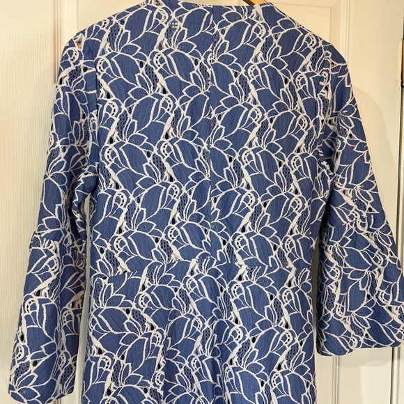 luii Anthropologie Womens Small blue Floral embroidered long Fitted jacket EUC - Picture 6 of 6